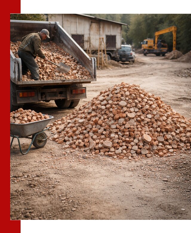 Доставка и подушка из боя кирпича с разгрузкой в Котласе