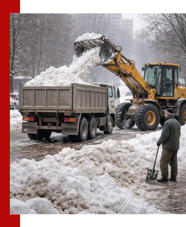 Вывоз снега грузовой техникой в Котласе оперативно и чисто