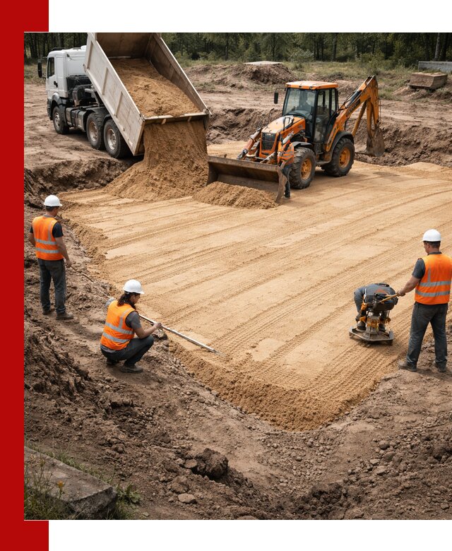 Устройство песчаной подушки для фундаментов и дорог в Котласе